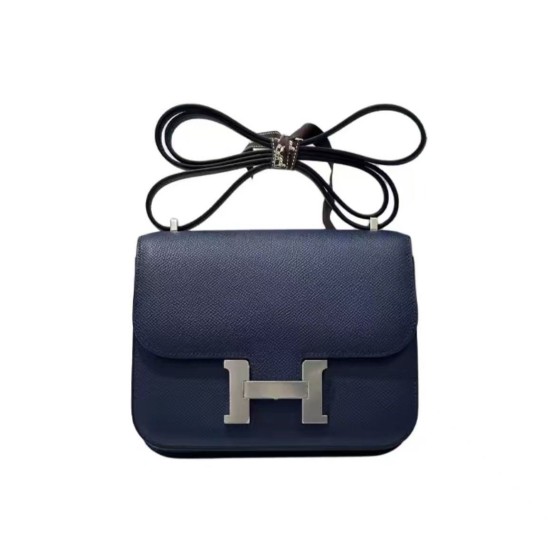 HERMES Constance 18 Silver buckle crossbody single-shoulder bag 18 Women\'s 7U Navy Navy Blue